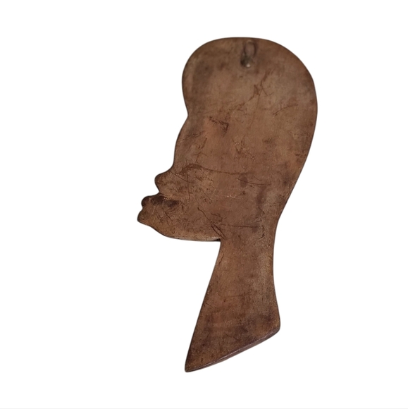 African Wall Art Hand-Carved Face Tribal Wood Handmade - Picture 2 of 2